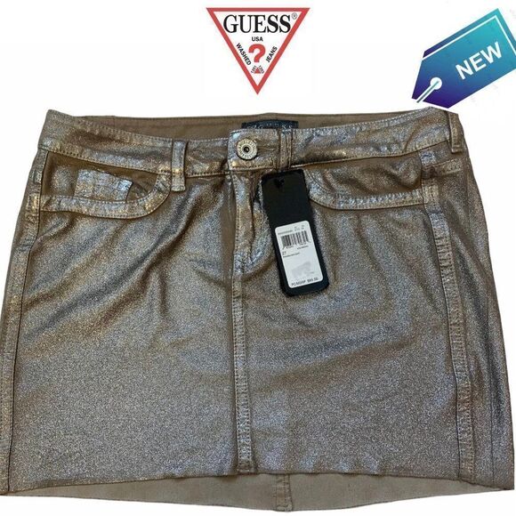 Guess Panarea metallic faux suede miniskirt in wolf brown Sz 27 NWT clubwear - Picture 3 of 15